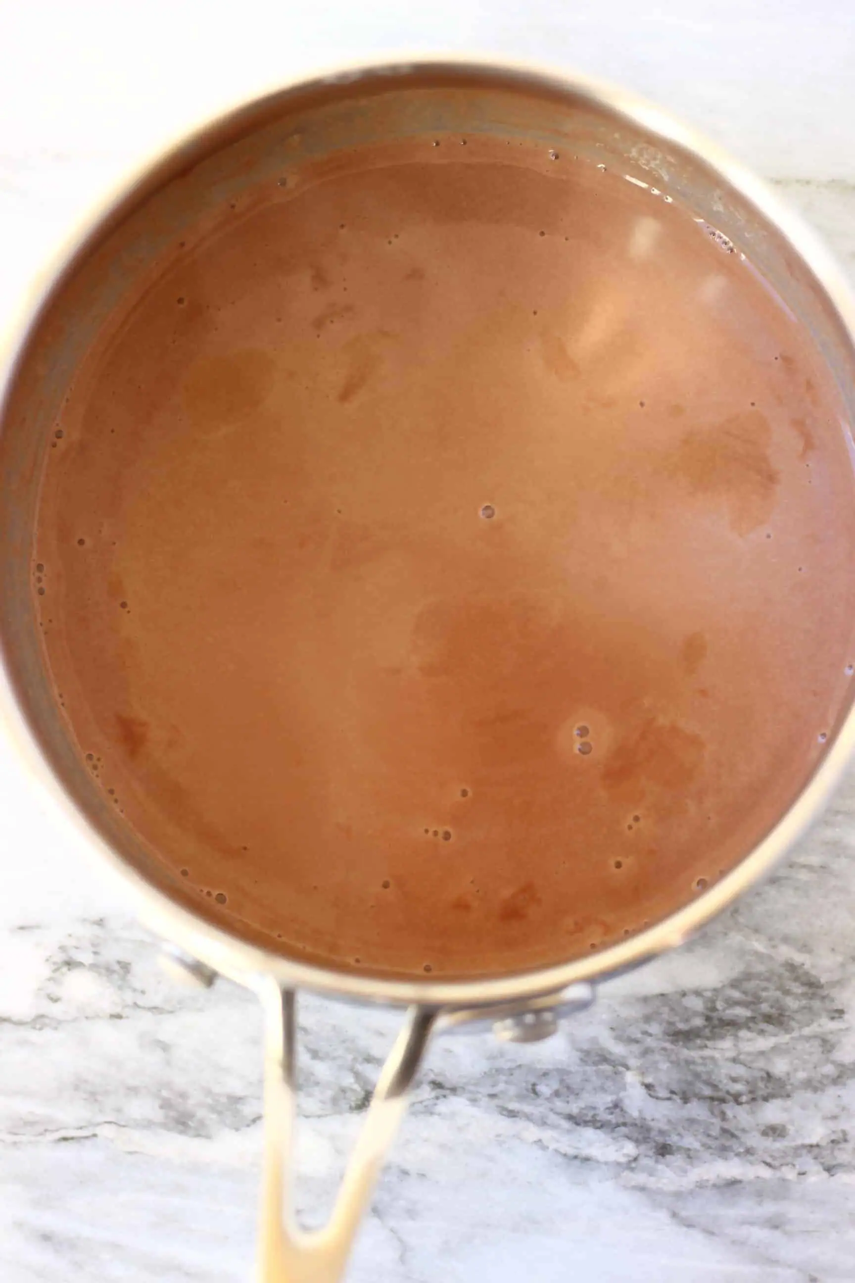 A pan filled with vegan hot chocolate