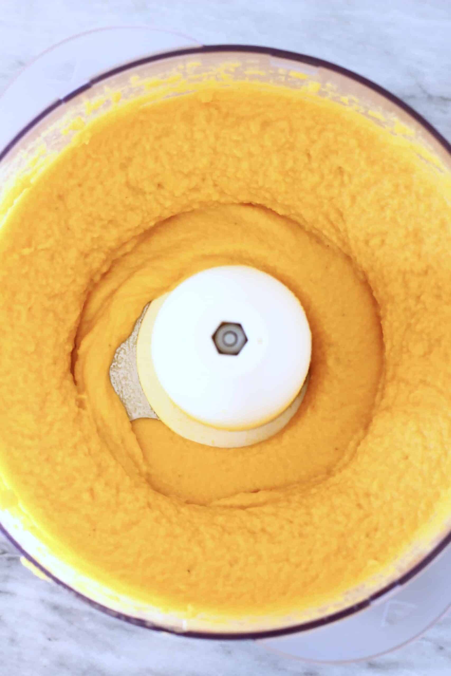 Pumpkin hummus in a food processor