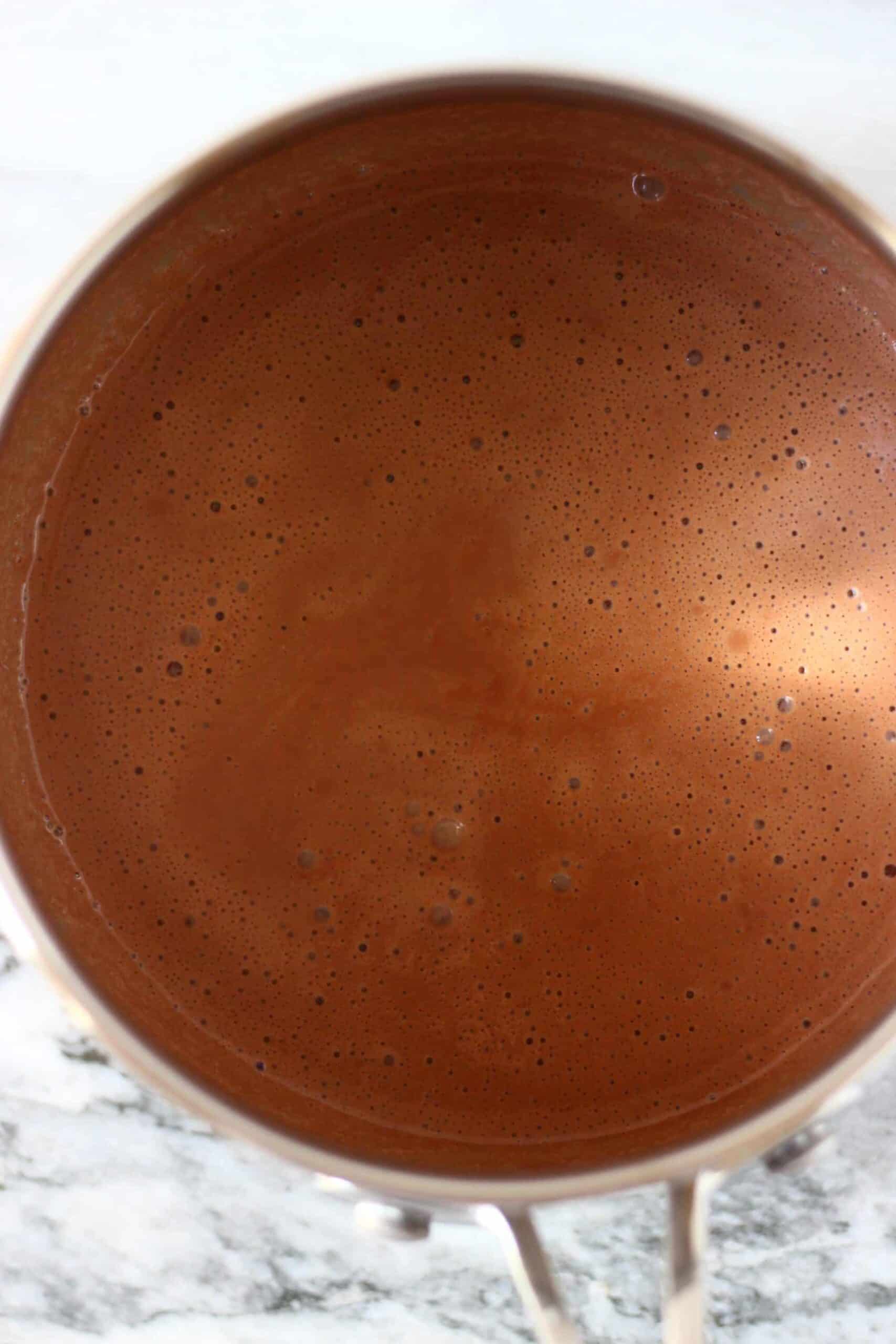 Vegan hot chocolate in a pan