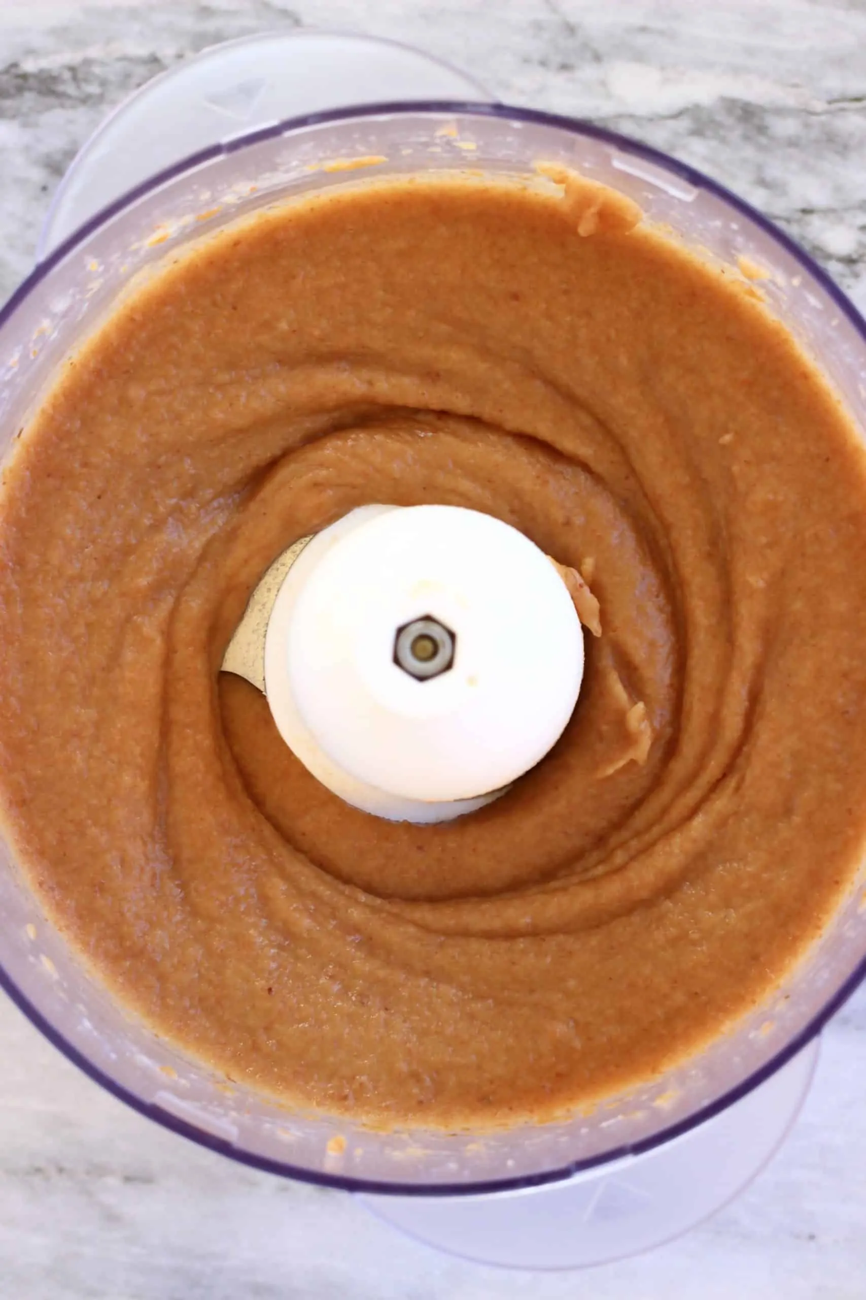 Blended date purée in a food processor