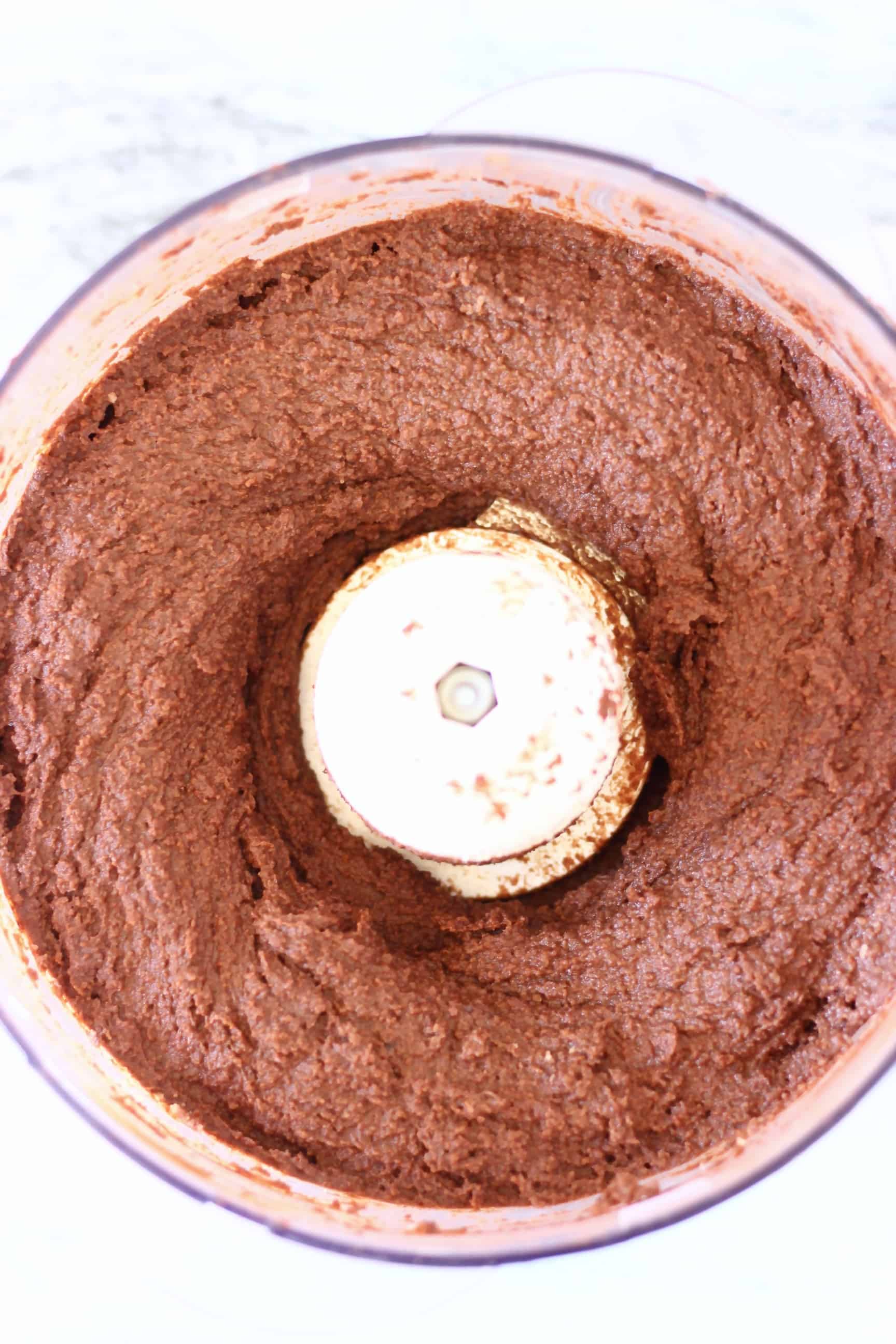 Vegan black bean brownies batter in a food processor 