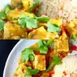 A collage of two Peanut Tofu Satay Curry photos