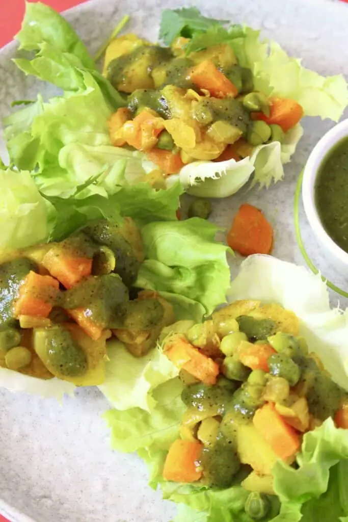 Lazy Samosa Lettuce Cups With Kiwi Chutney (Vegan + GF)