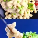 A collage of two Vegan White Bean Mac and Cheese photos