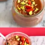 A collage of two vegan chocolate pudding pots photos