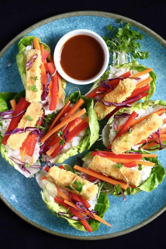Tofu Katsu Sushi Lettuce Wraps (Vegan + GF)