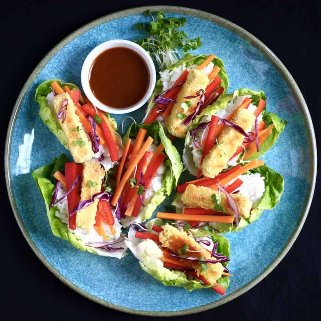 Tofu Katsu Sushi Lettuce Wraps (Vegan + GF)