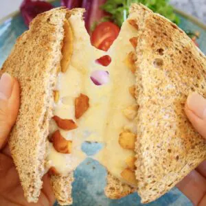 Vegan Coconut Bacon Stretchy Melty Grilled Cheese (GF)