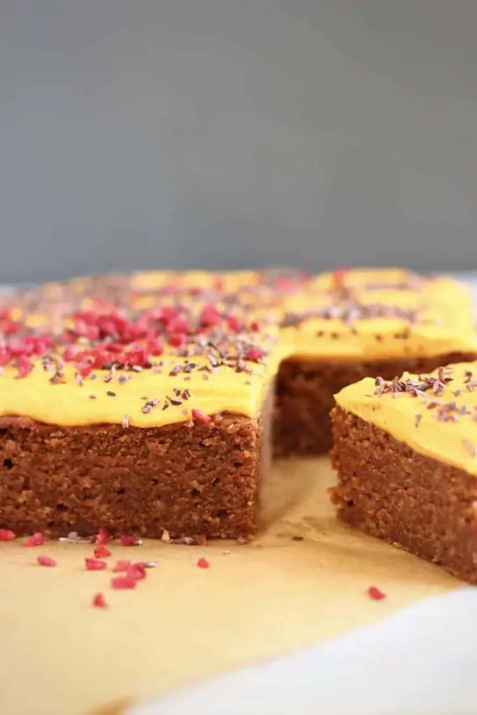 Gluten-Free Vegan Tahini Frosted Chocolate Cake