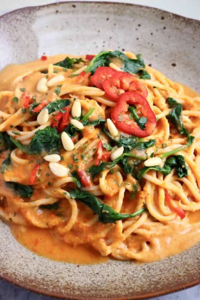 vegan roasted red pepper pasta (gf)