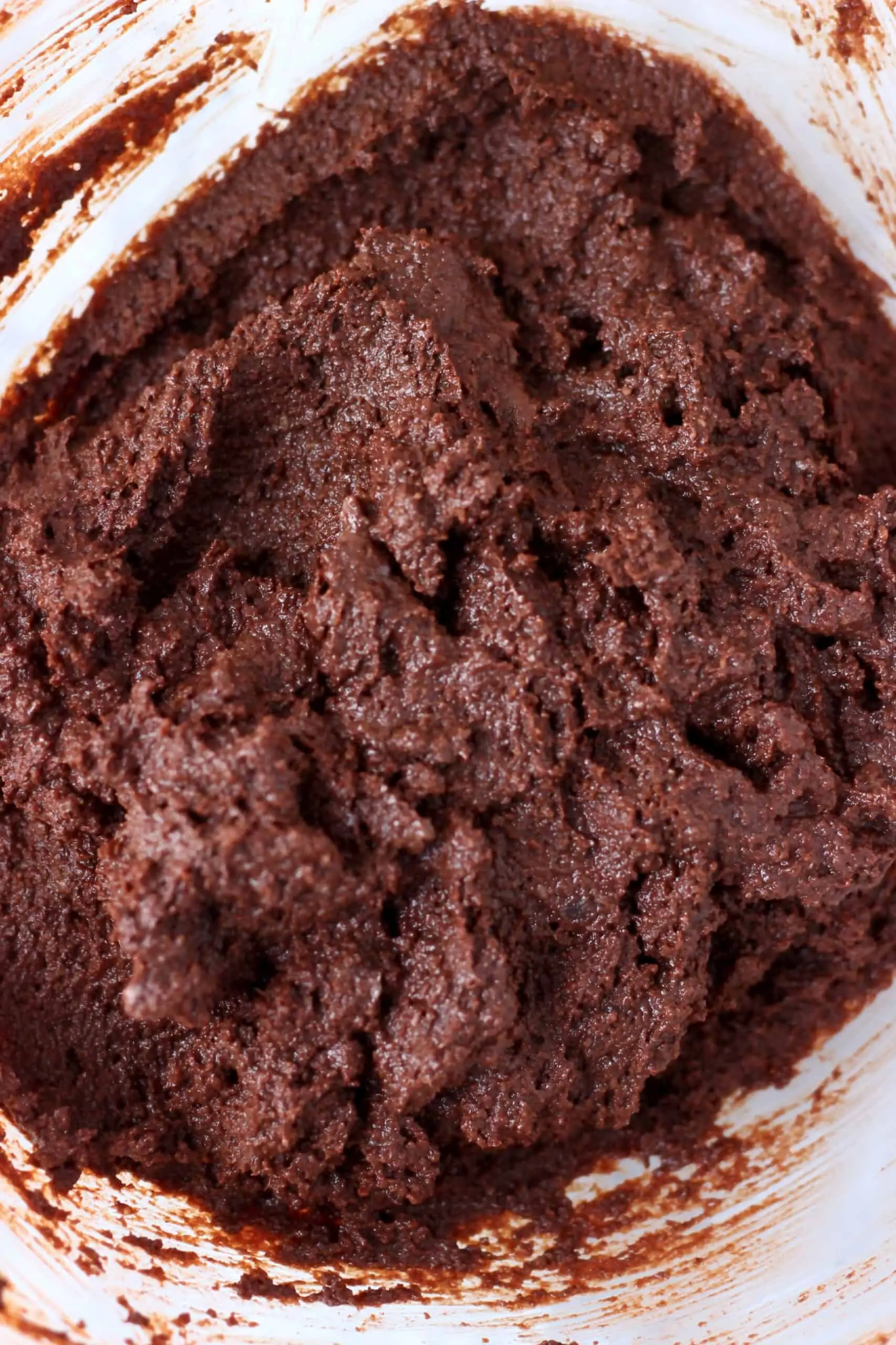Raw vegan gluten-free chocolate brownie batter in a bowl