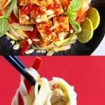 A collage of two vegan tofu pad Thai photos