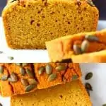 A collage of two gluten-free vegan pumpkin bread photos