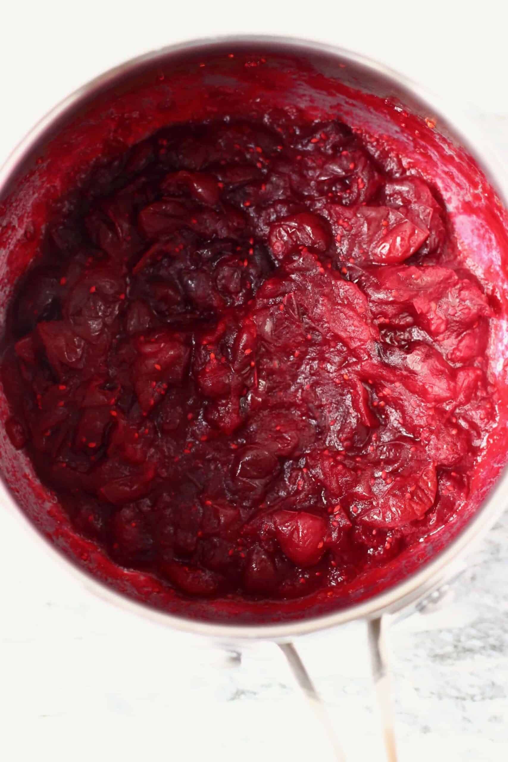 Sugar free cranberry sauce in a pan
