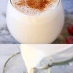 A collage of two vegan eggnog photos