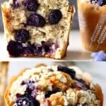 A collage of two Gluten-Free Vegan Blueberry Oatmeal Muffins photos