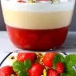 A collage of two vegan strawberry trifle photos