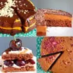 Collage of four chocolate cake photos