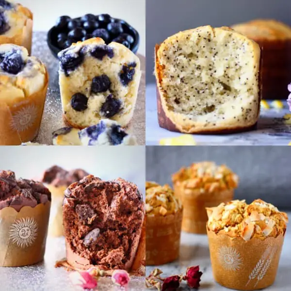 Four muffin photos in a collage