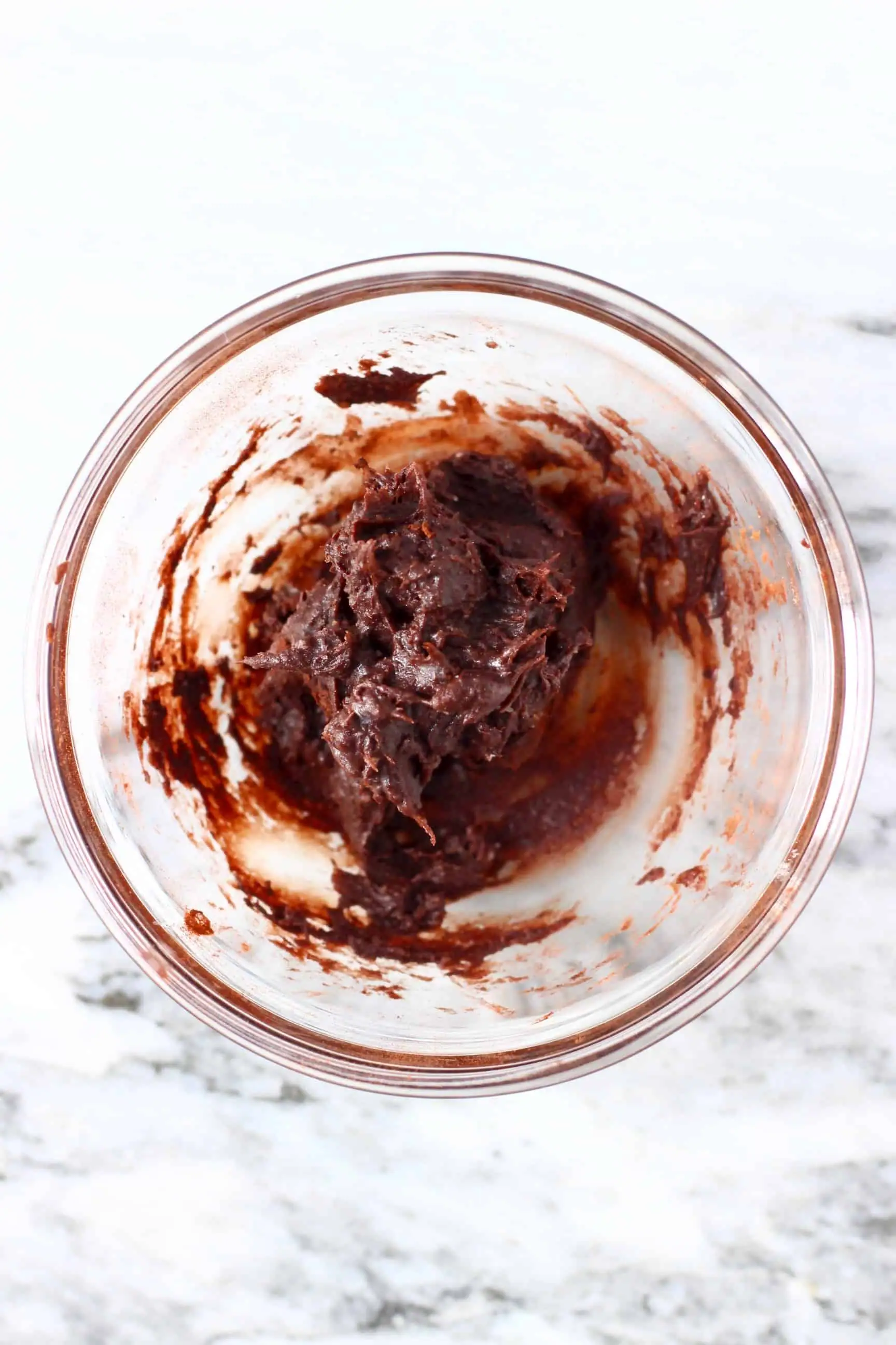 Vegan chocolate sauce in a small bowl 