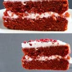 A collage of two Gluten-Free Vegan Red Velvet Cake photos