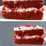 A collage of two Gluten-Free Vegan Red Velvet Cake photos