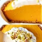 A collage of two no-bake vegan pumpkin pie photos