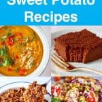 A collage of four vegan sweet potato recipe photos