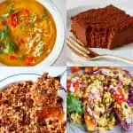 A collage of four vegan sweet potato recipe photos