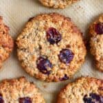 Four oatmeal cookies with dried cranberries