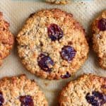 Four oatmeal cookies with dried cranberries