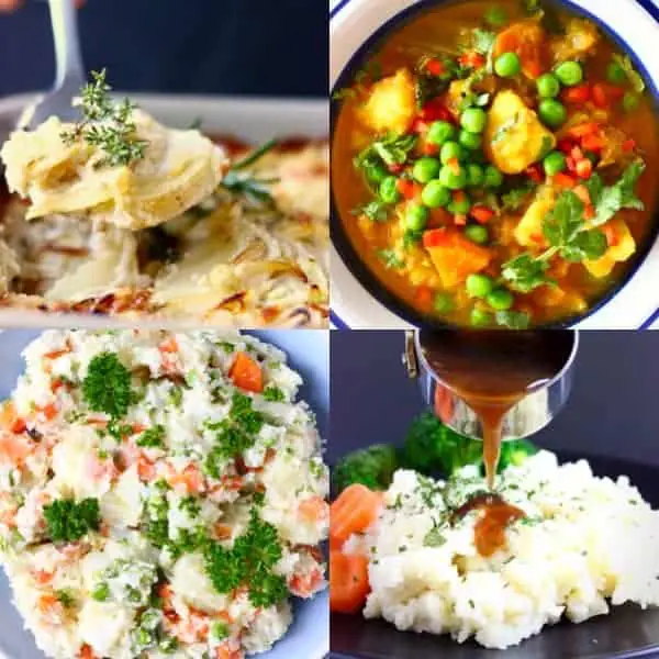 A collage of four vegan potato recipes photos