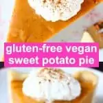 A collage of two vegan sweet potato pie photos