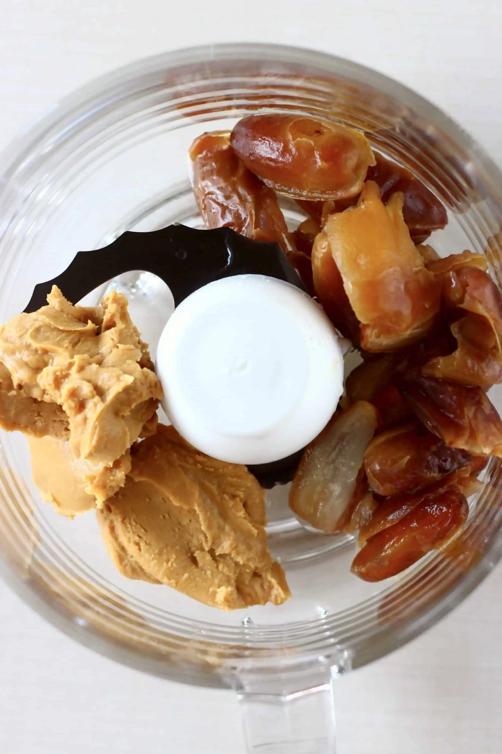 Dates, peanut butter, salt and vanilla in a food processor