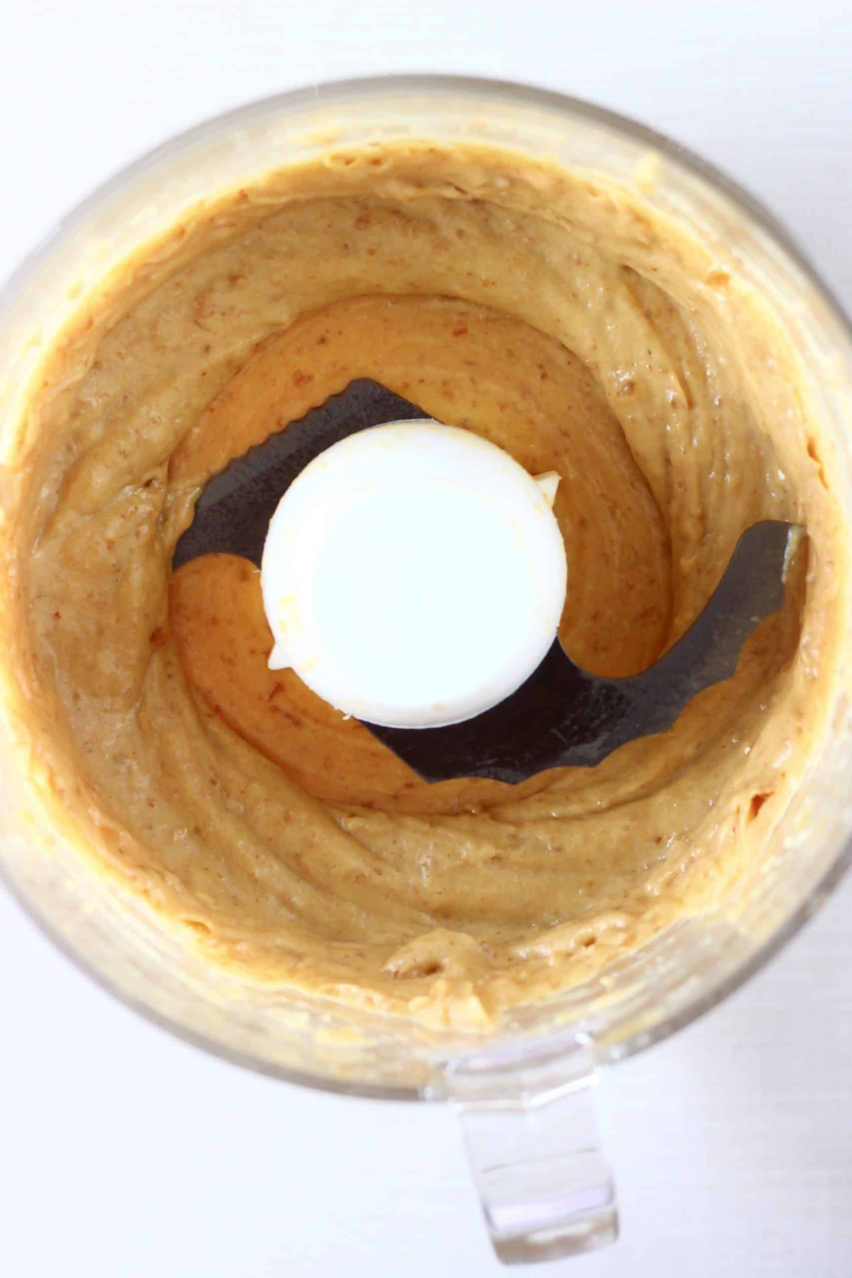 Blended up dates, peanut butter, salt and vanilla in a food processor