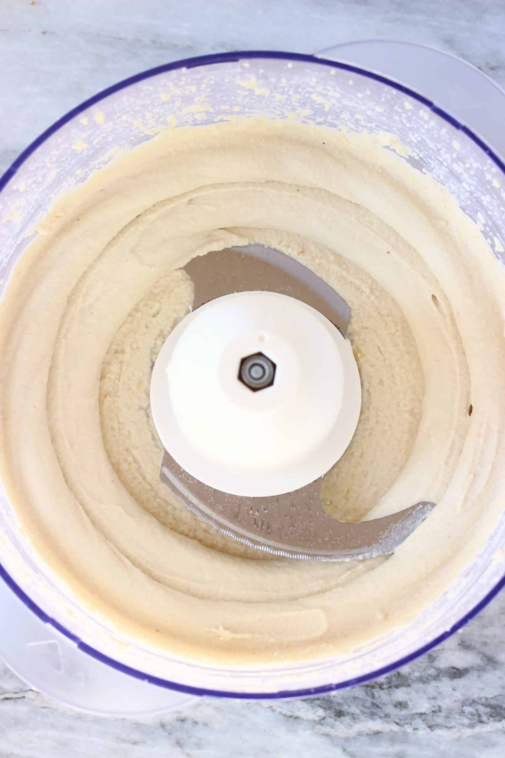 Vegan cashew buttercream frosting in a food processor 