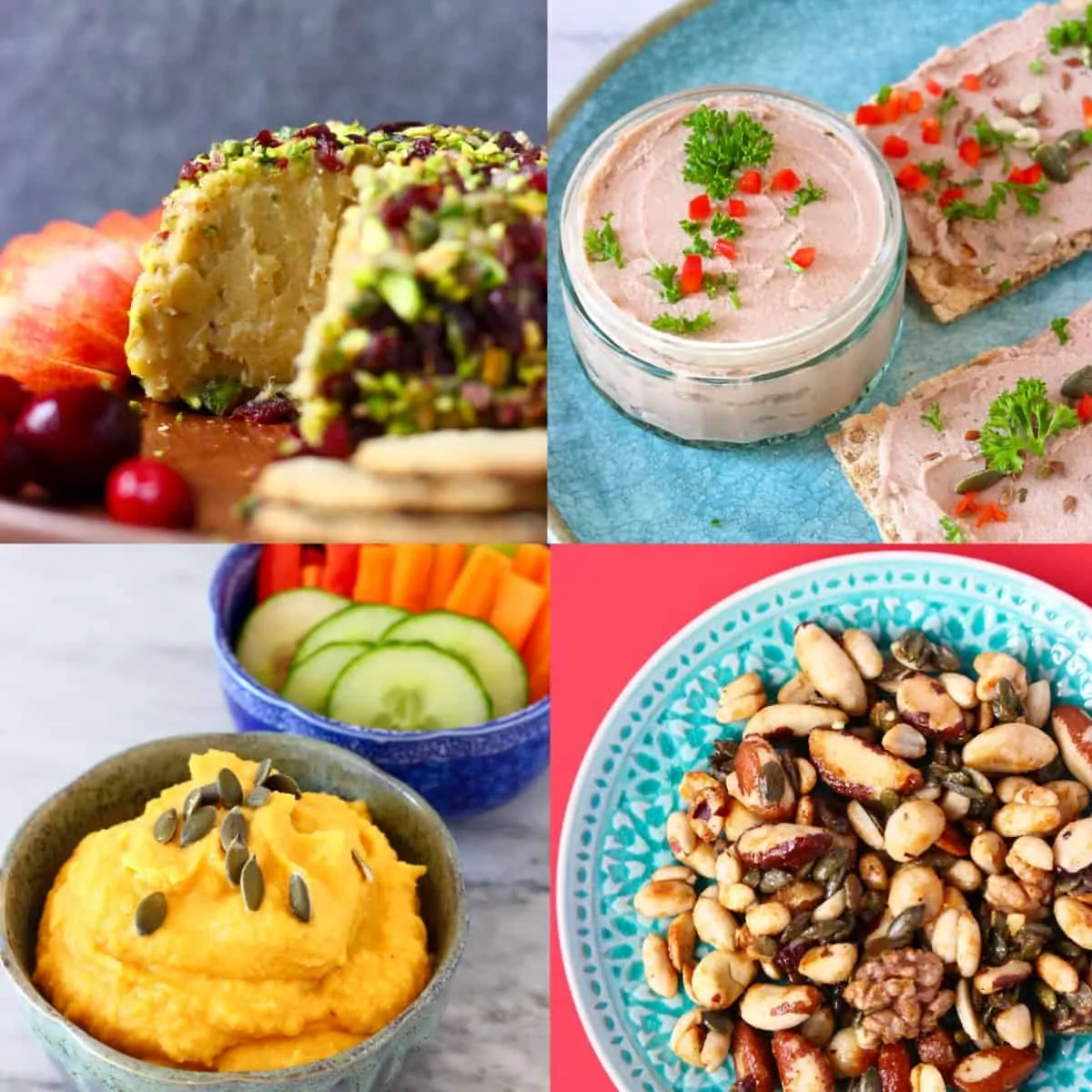 Collage of four vegan Thanksgiving appetizer photos