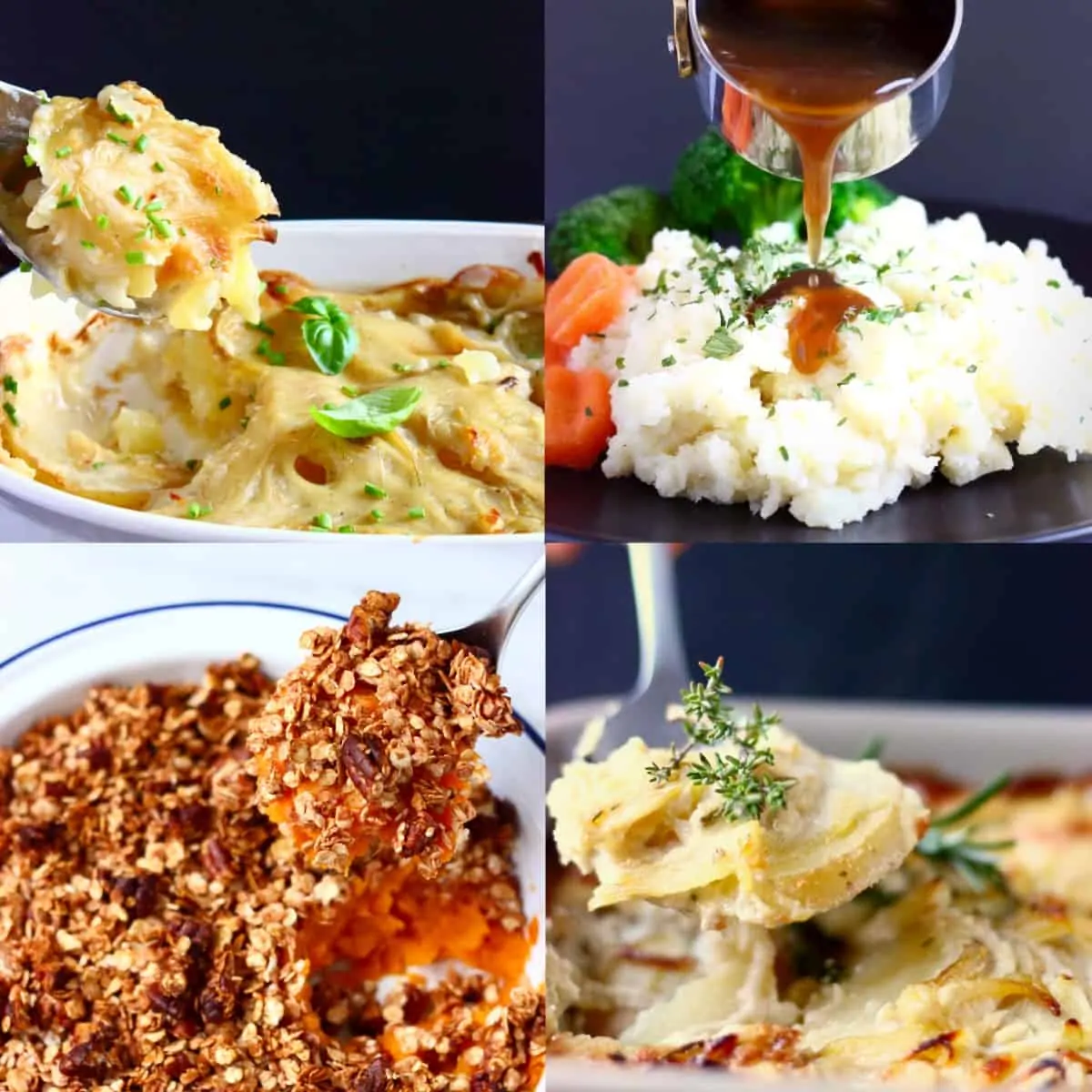 Collage of four Thanksgiving side dishes
