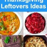 Un collage de cuatro fotos de ideas veganas sobrantes de Acción de Gracias