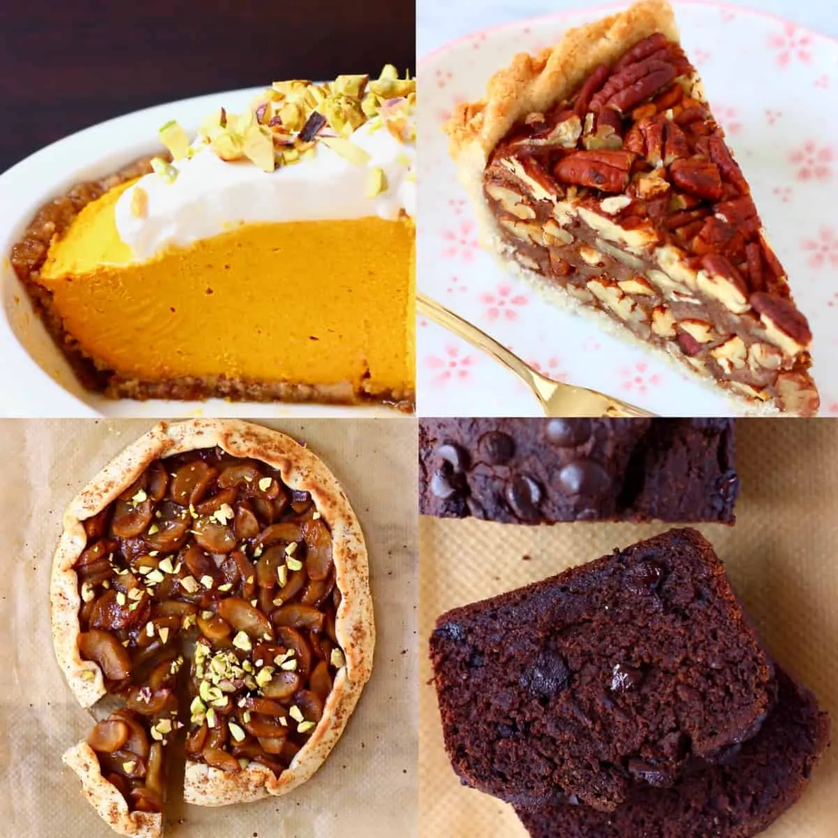 Collage of four Thanksgiving dessert recipes