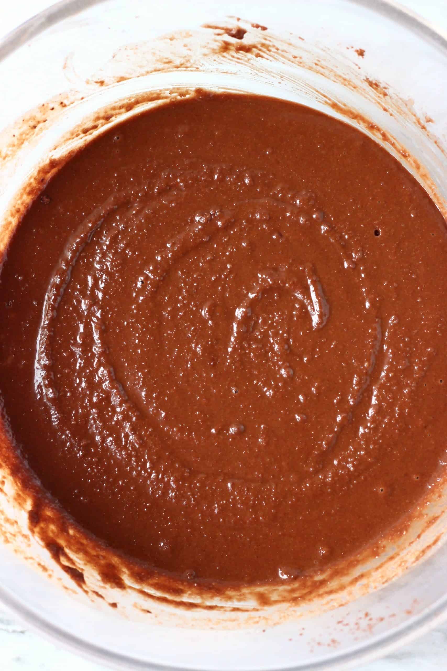 Raw gluten-free vegan yule log cake batter in a glass bowl
