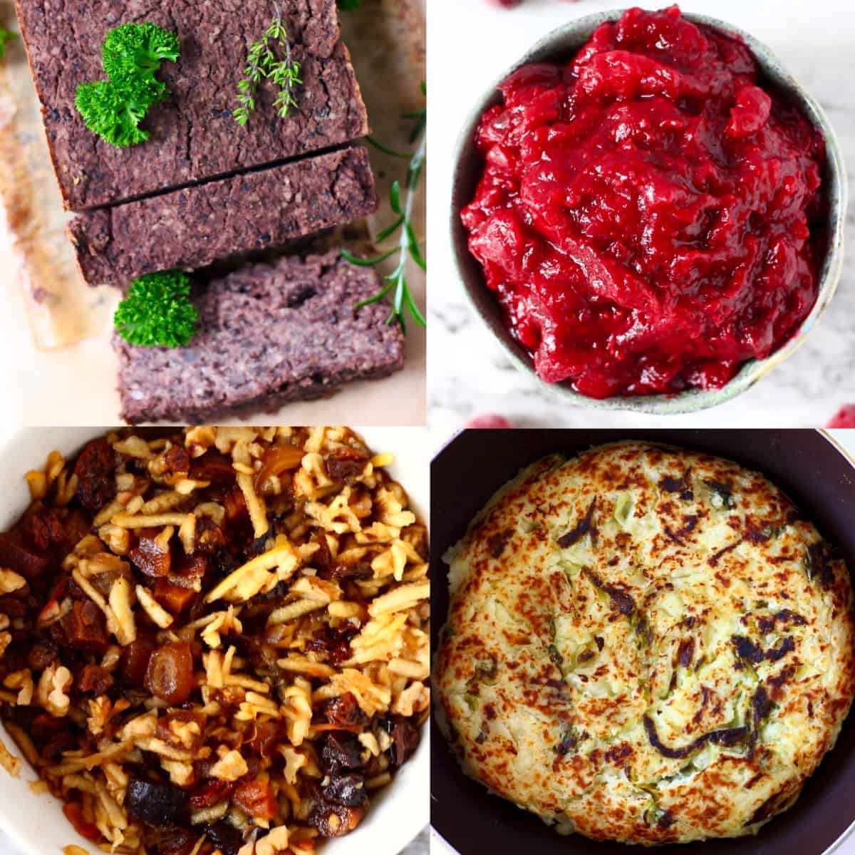 Un collage de cuatro fotos de ideas sobrantes de Navidad veganas