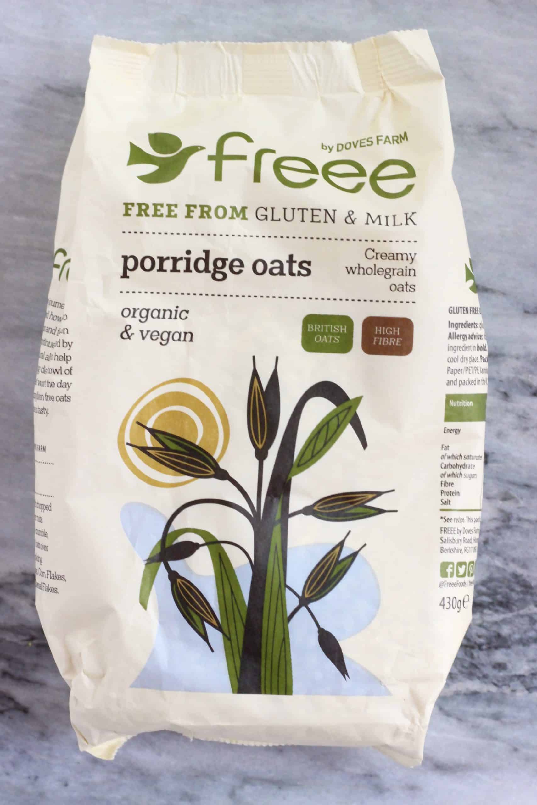 A packet of Dove's Farm FREEE gluten-free porridge oats