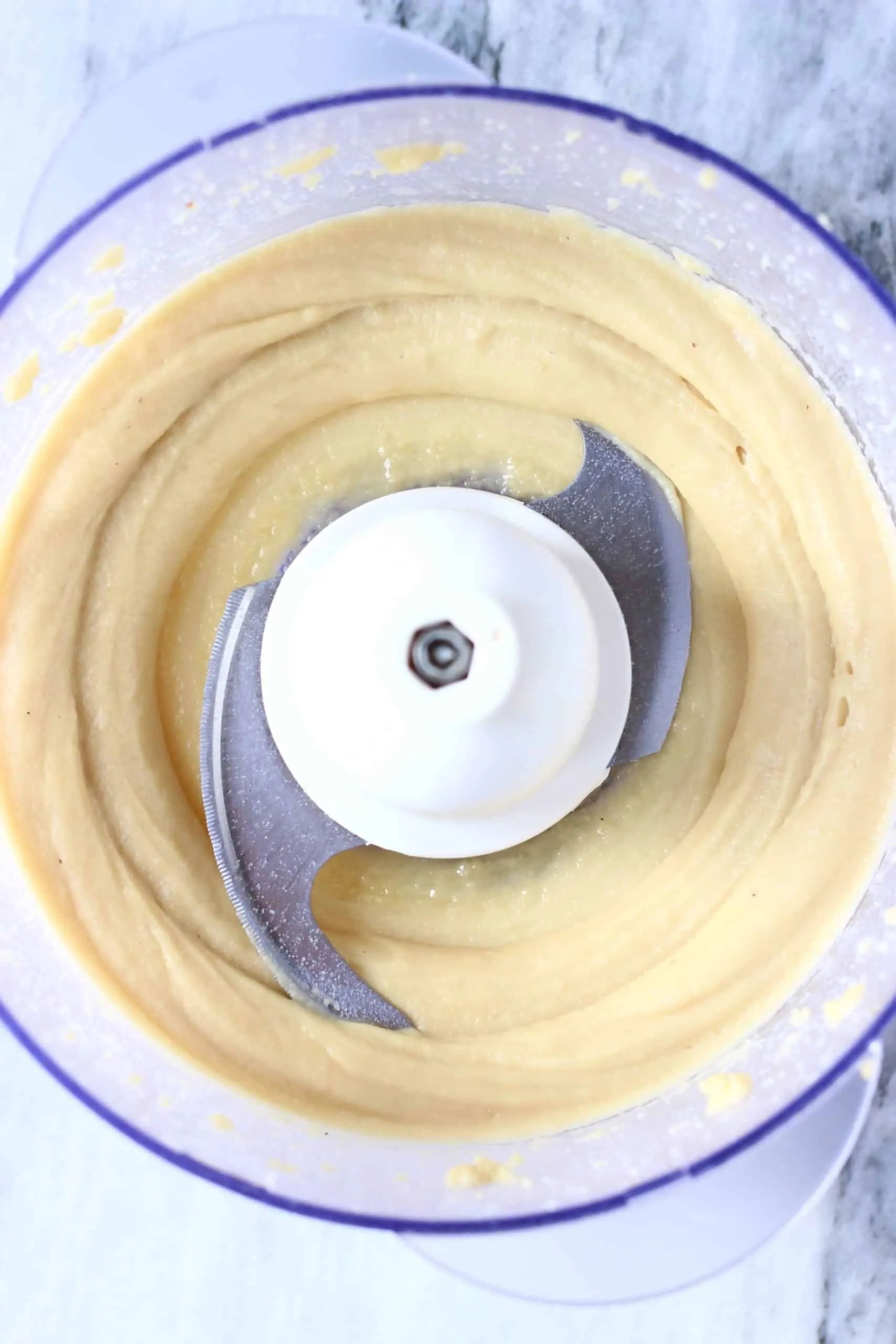 Blended cashew nuts in a food processor