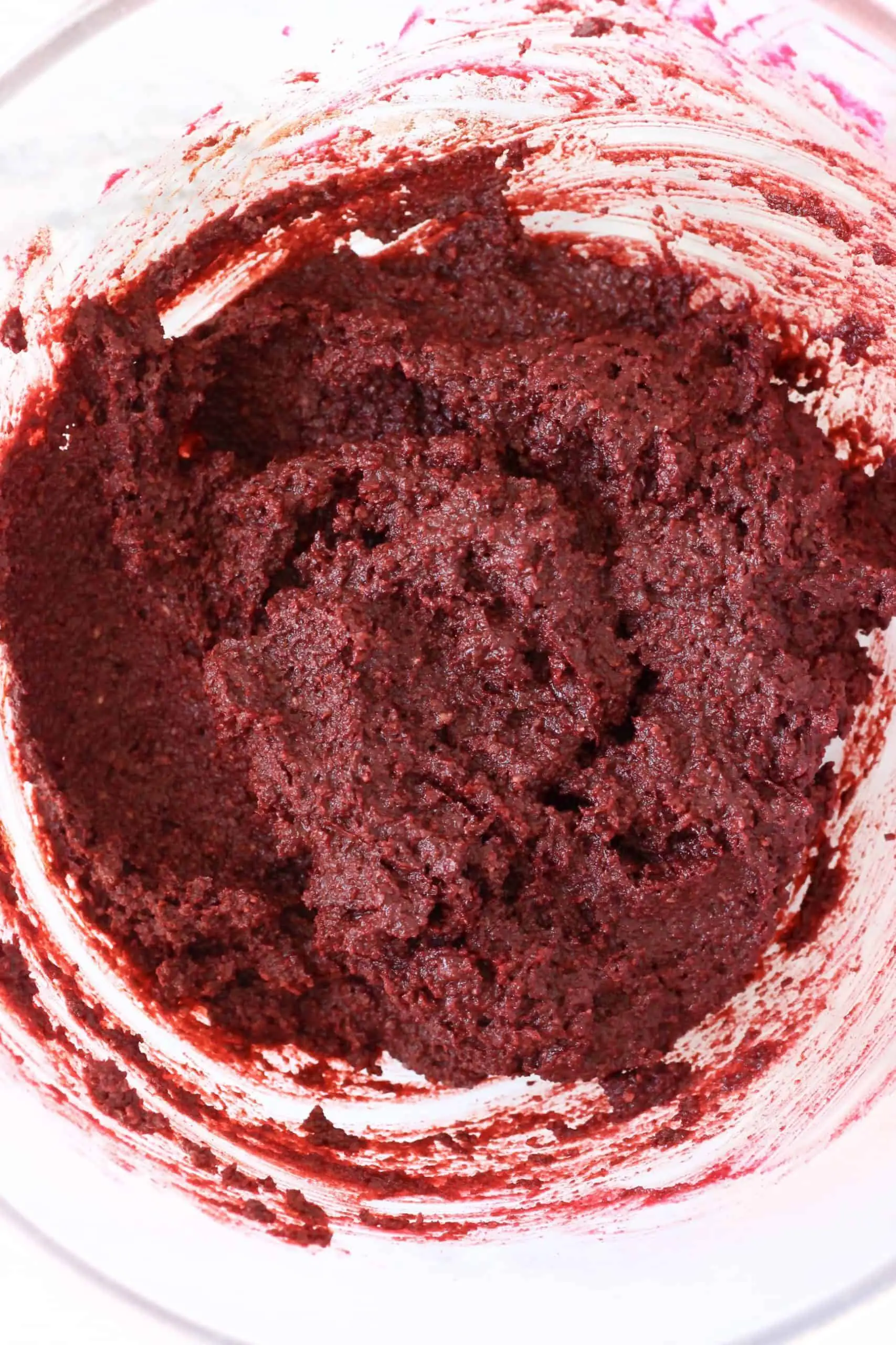 Beetroot brownie batter in a glass bowl