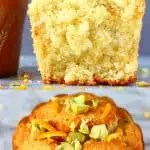 A collage of two photos of gluten-free vegan orange muffins