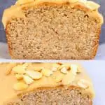 A collage of two gluten-free vegan peanut butter banana bread photos