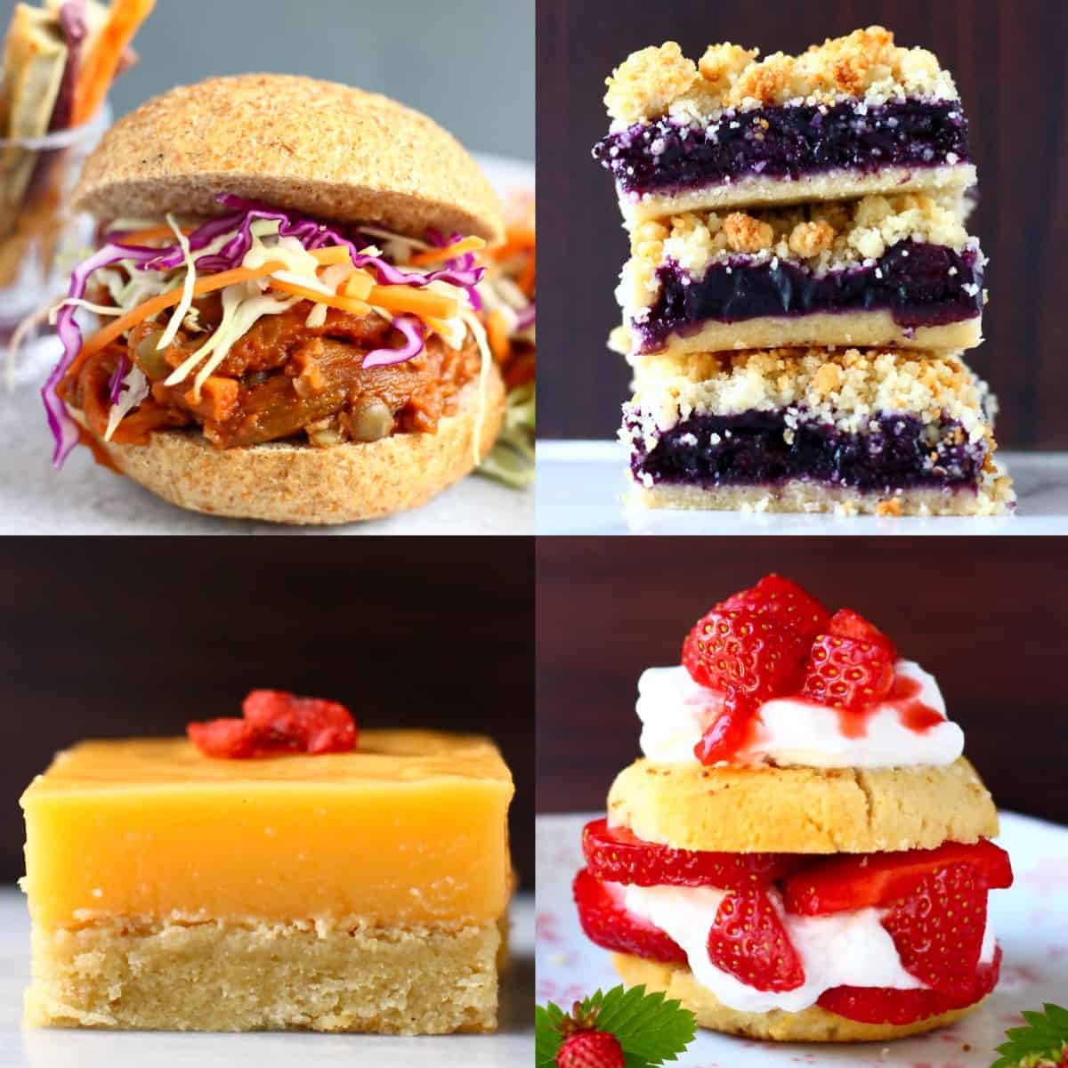 Un collage de cuatro recetas veganas del 4 de julio