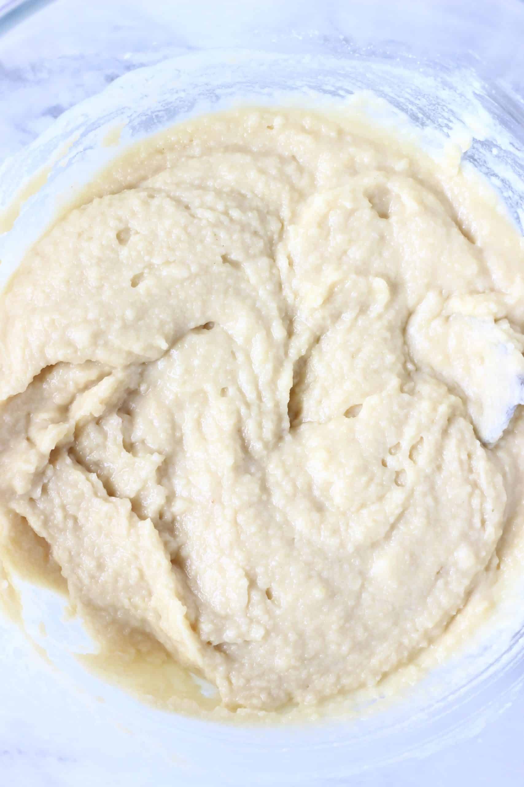 Raw gluten-free vegan lemon bread batter in a glass bowl
