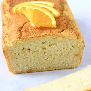 A sliced loaf of gluten-free vegan orange pound cake